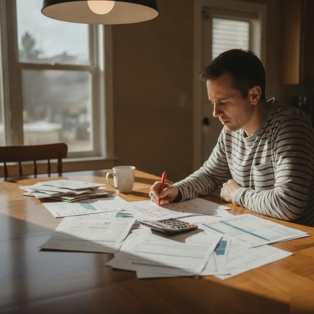 Reviewing a $25,000 car accident settlement offer at a kitchen table in Greenwood Village
