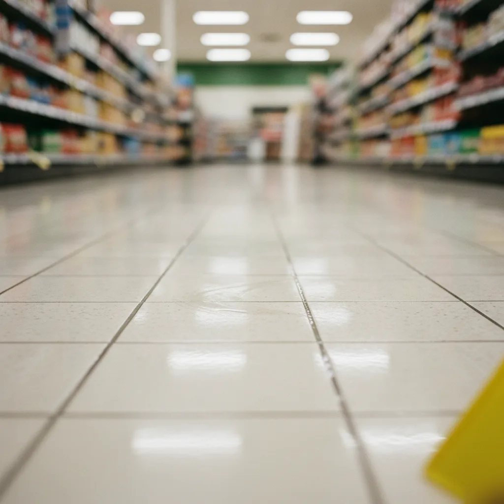 Wet floor warning sign marking a breach of duty in Greenwood Village